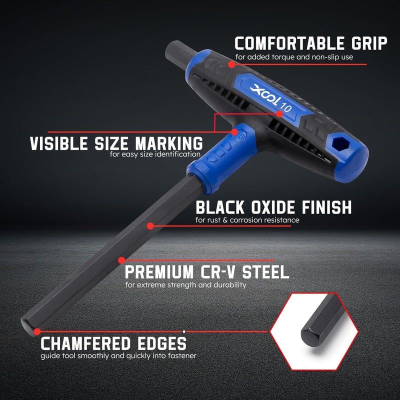 XOOL 14PCS T Handle Allen Wrench Set, Metric & SAE Hex Key Set, Long Arm Hex Key Wrench Set with Portable Organizer - Image 4